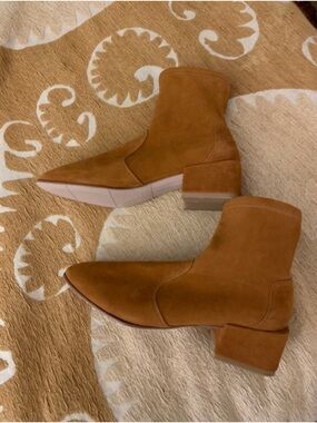 Stuart Weitzman Suede Ankle Booties in Caramel Brown
